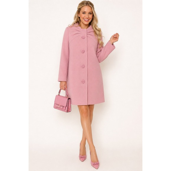kate spade Jackets & Blazers - Kate Spade Etta Walking Coat Wool Blend Bow Collar Pink 8 Coquette Preppy Mod